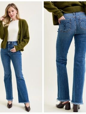 Judy Blue Daisy Boot Cut Frayed Hem Jeans Women's 11 Double Button Bohemian